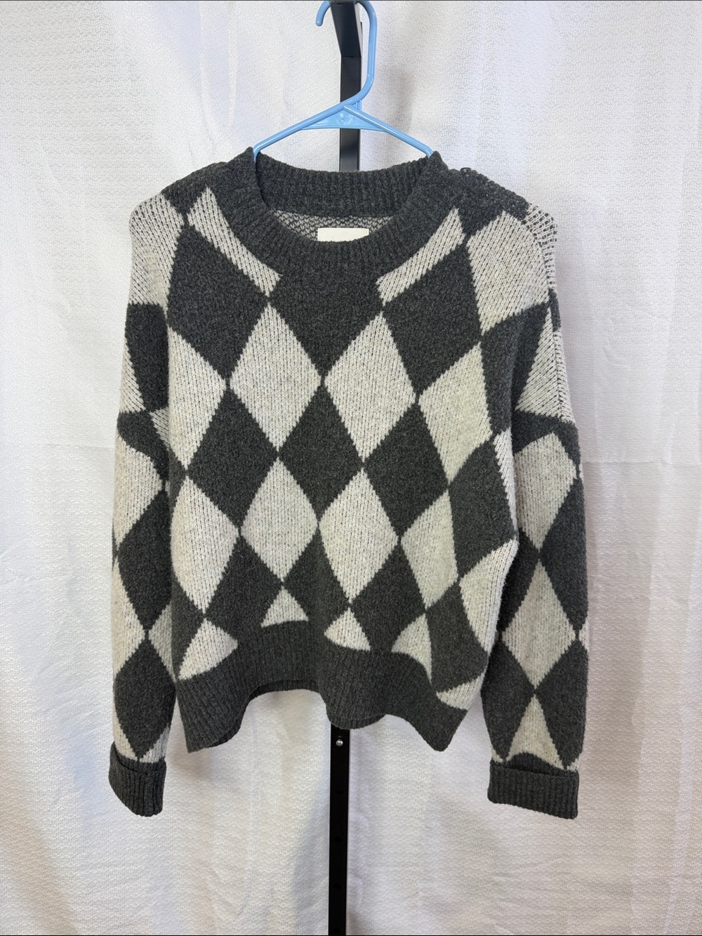 Abercrombie & Fitch Charcoal and Cream Argyle Crewneck Sweater